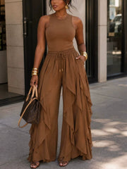 Layered Ruffle Drawstring Jogger Pants