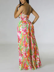 Strapless Print Backless Wide-leg Jumpsuit