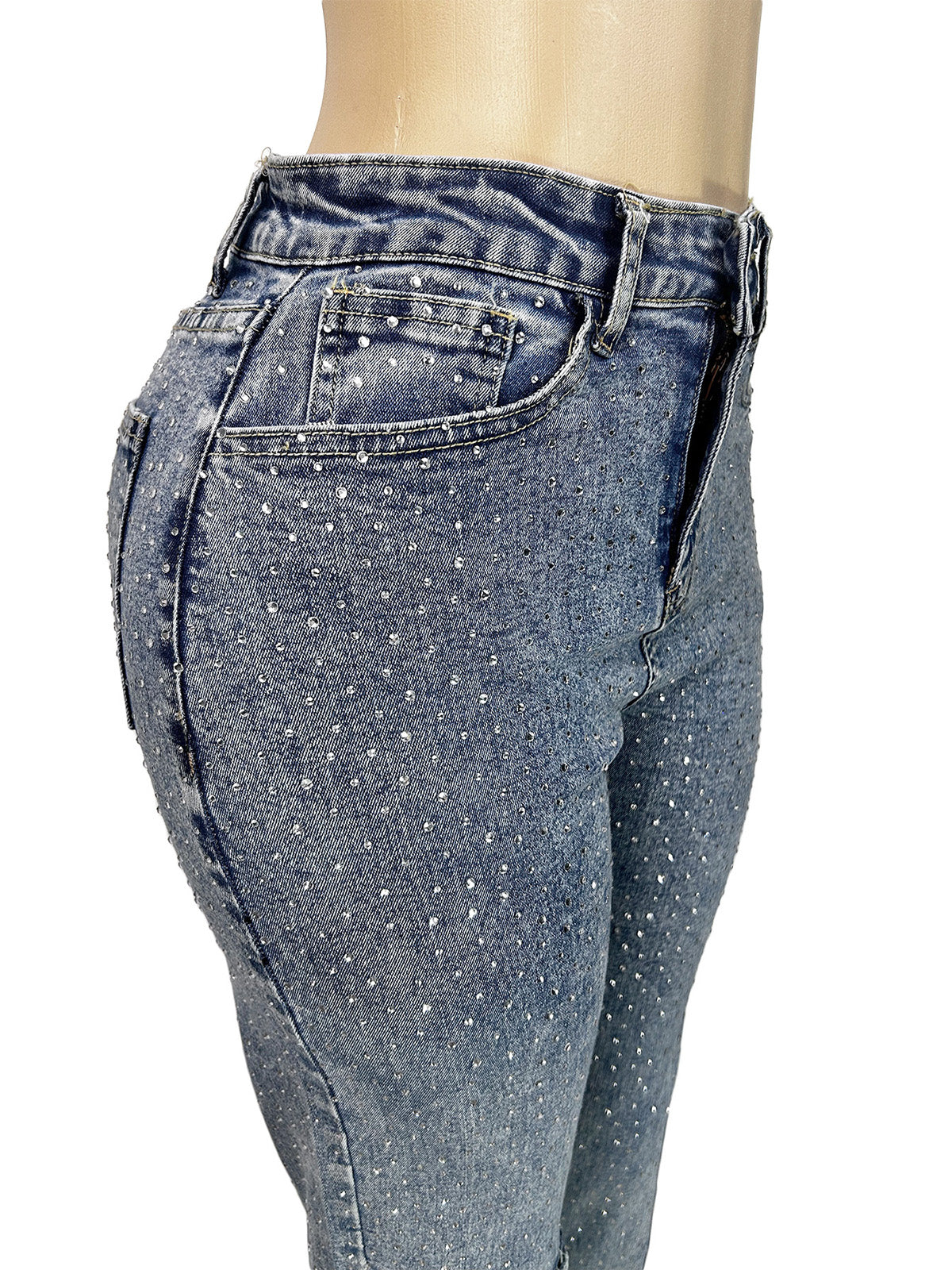 Fashion Rhinestone Slim Ripped Jeans