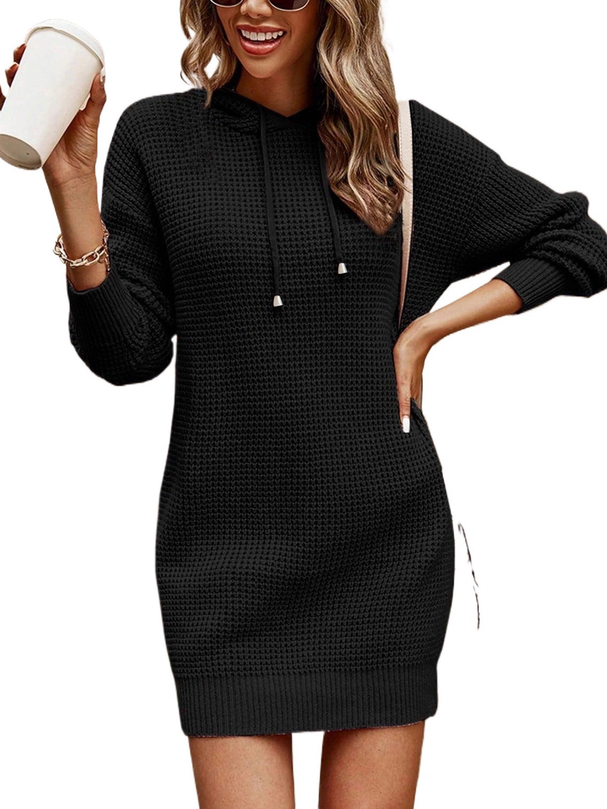 Casual Comfy Drawstring Hooded Sweater Dress