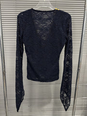 Sexy V Neck Lace Trim Slim Shirt Top