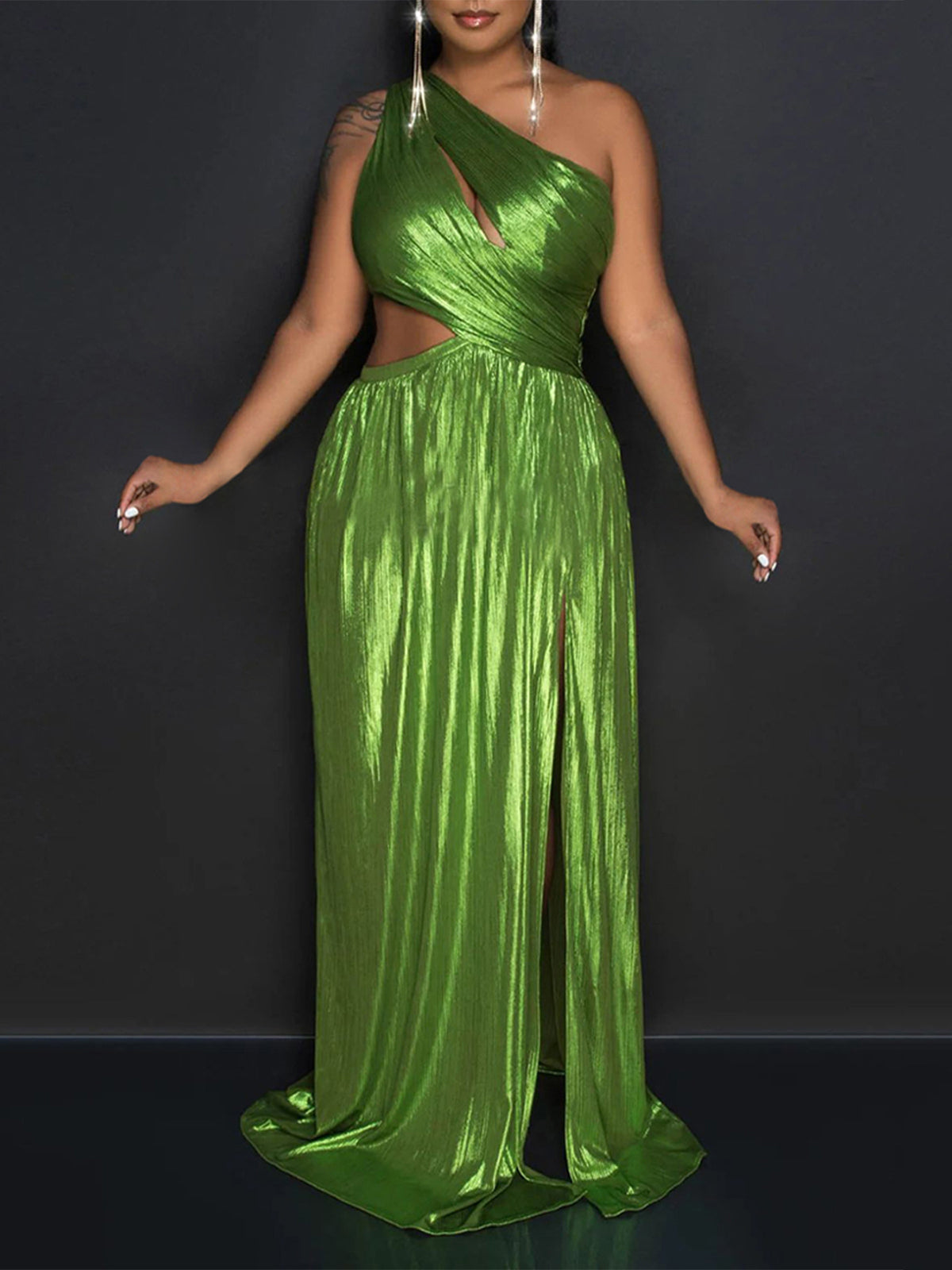 Sexy One Shoulder Party Metallic Color Party Dress