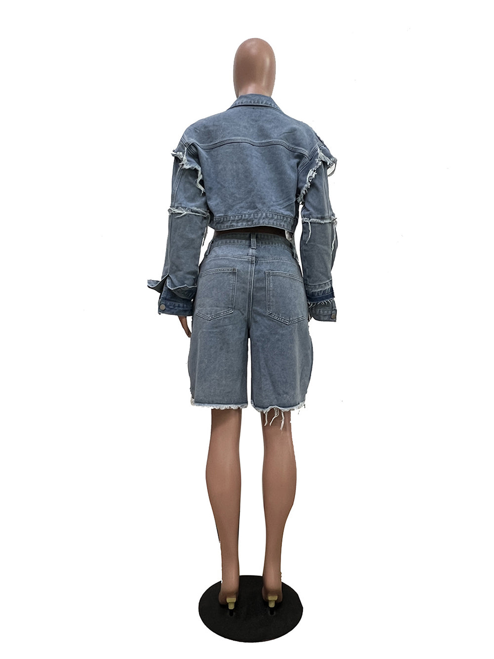 Casual Denim Cropped Jacket and Shorts Set