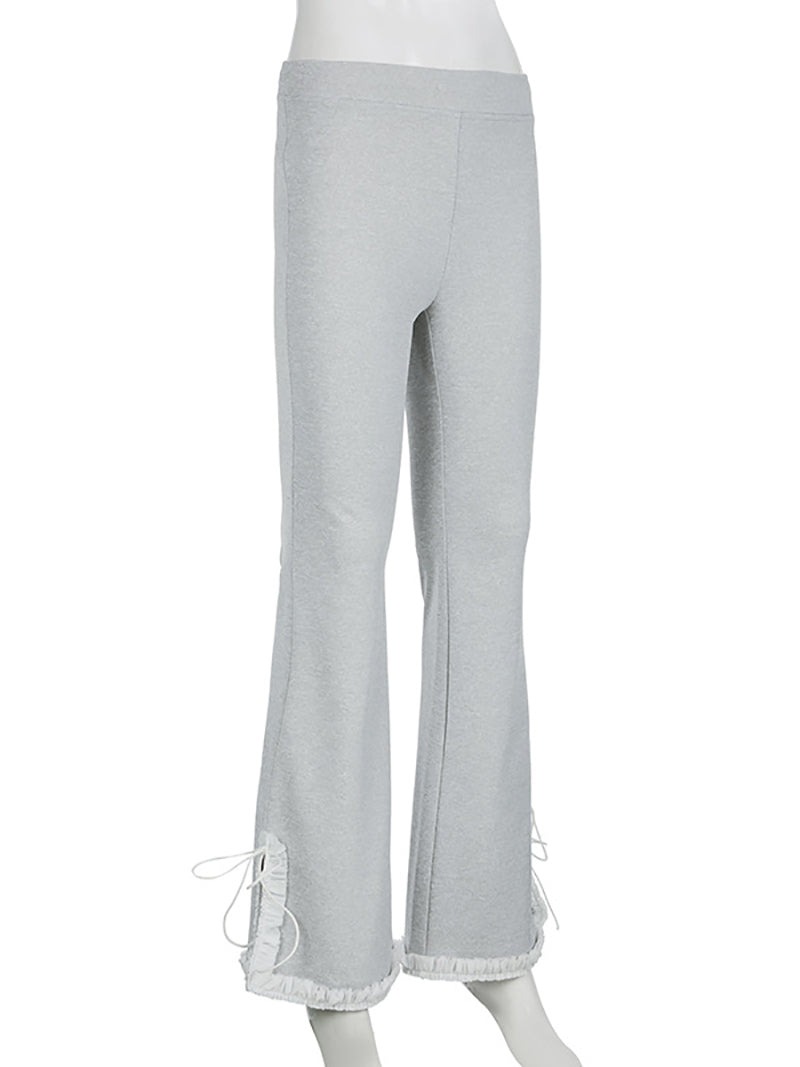 Mid Rise Plain Loose Casual Flared Pants