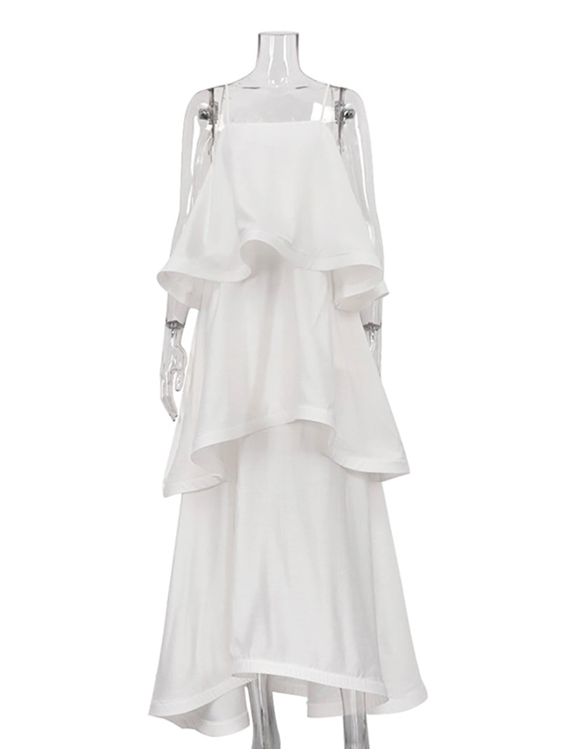 Casual Resort Spaghetti Strap Tiered Dress