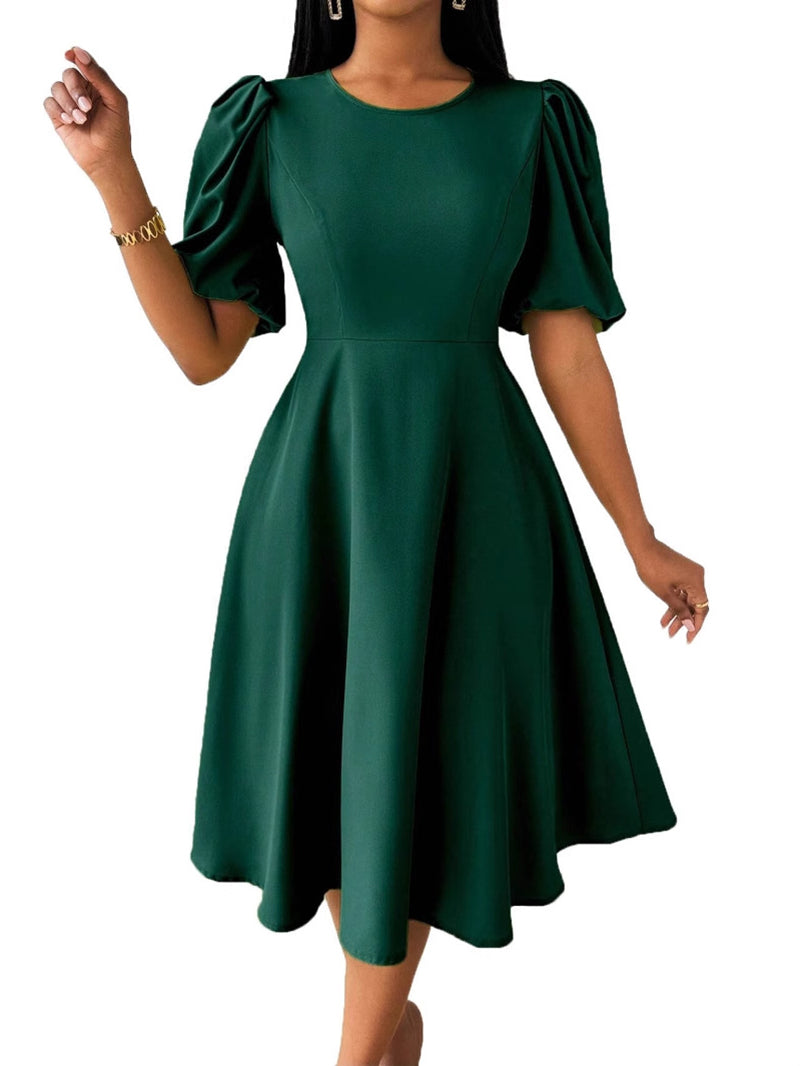 Casual Ruffle Short Sleeve Cinched Waist Midi Dress