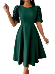 Casual Ruffle Short Sleeve Cinched Waist Midi Dress