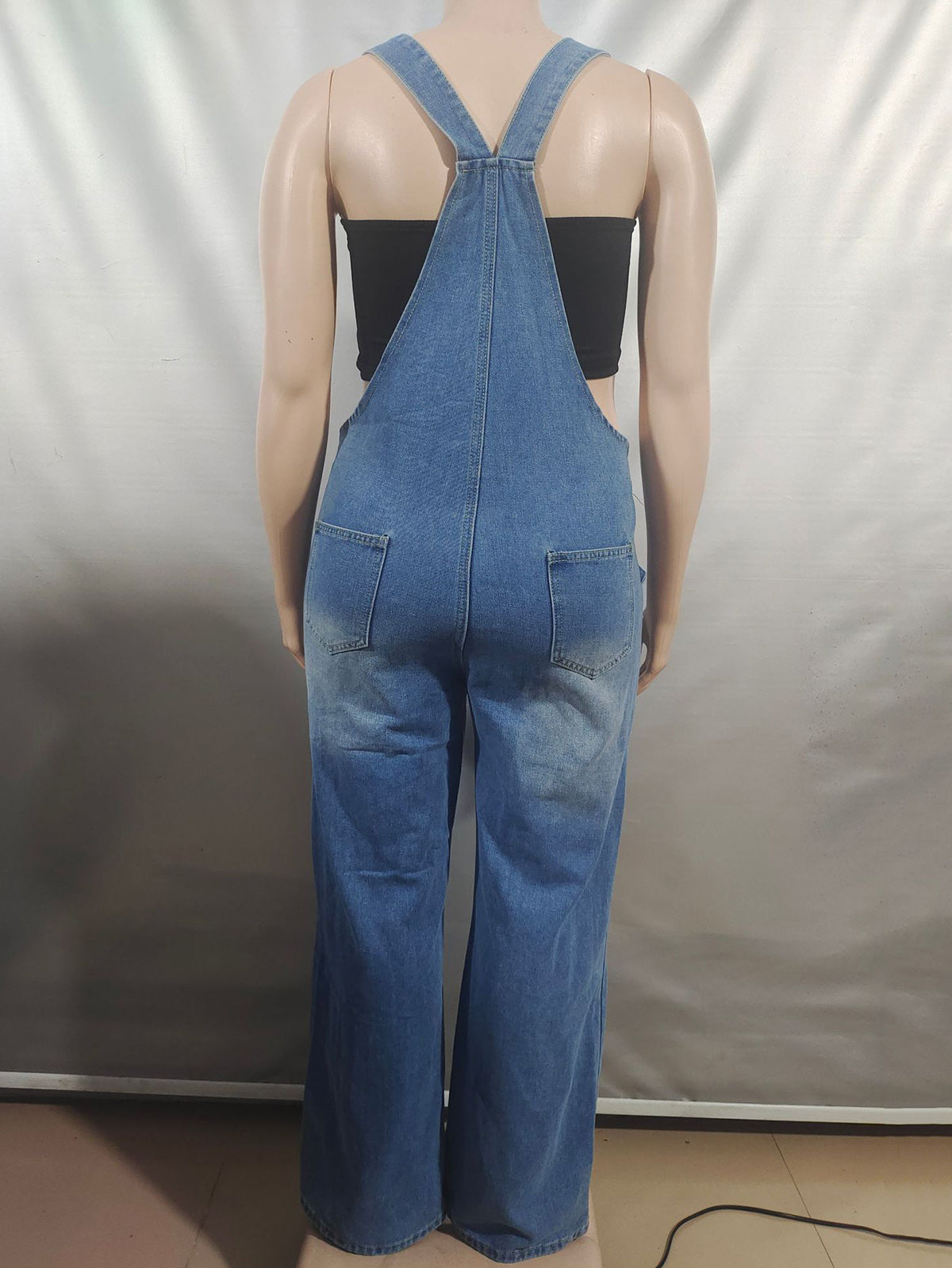 Fashion Casual Zipper Loose Denim Jumpsuits