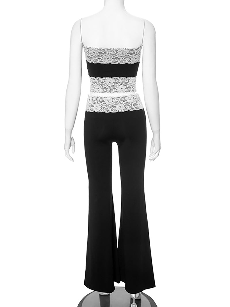 Sexy Lace Strapless Top Trousers Casual Set