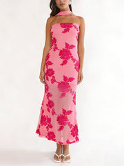 Elegant Embroidered Floral Mesh Slim Maxi Dress