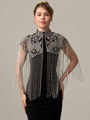 Hand Beaded Long Fringe Party Cape-boutique