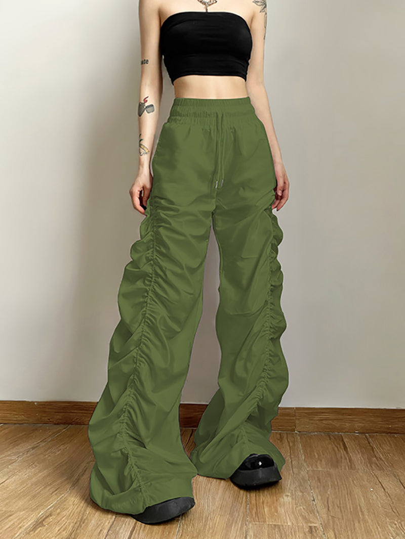 High Waist Drawstring Pleat Casual Pants Trousers