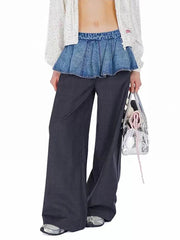 Denim Patchwork Hem Wide Leg Pants