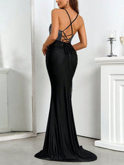 Rhinestones Ruched Corset Prom Fishtail Long Dress