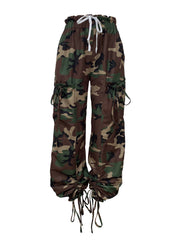 Street Camo Print Flap Pocket Drawstring Cargo Pants