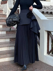 Fashion Solid Spliced Appliques Loose Skirts