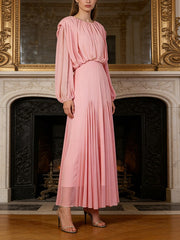 Long Sleeve Pleated Maxi Dress-boutique