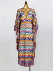 Bohemian Fringed Cape Maxi Dress-boutique