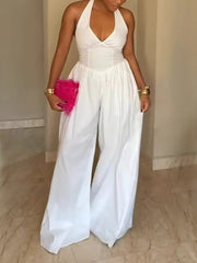 Elegant Halter Backless Regular Jumpsuit