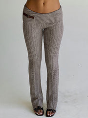 Leather Buckle Knit Casual Trousers
