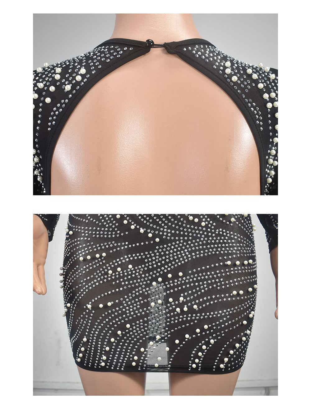 Sexy Rhinestone Mesh See Through Clubwear Dress