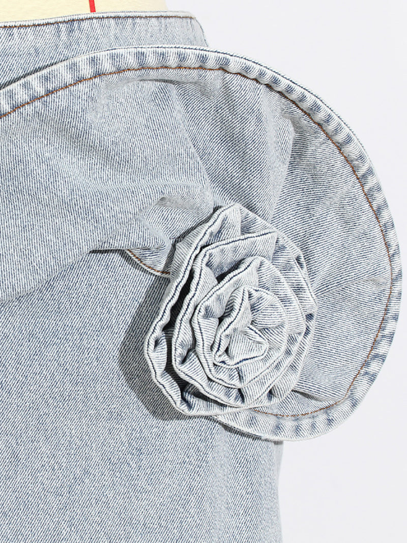 Fashion Floral Embellishment Detail Denim Midi Skirt