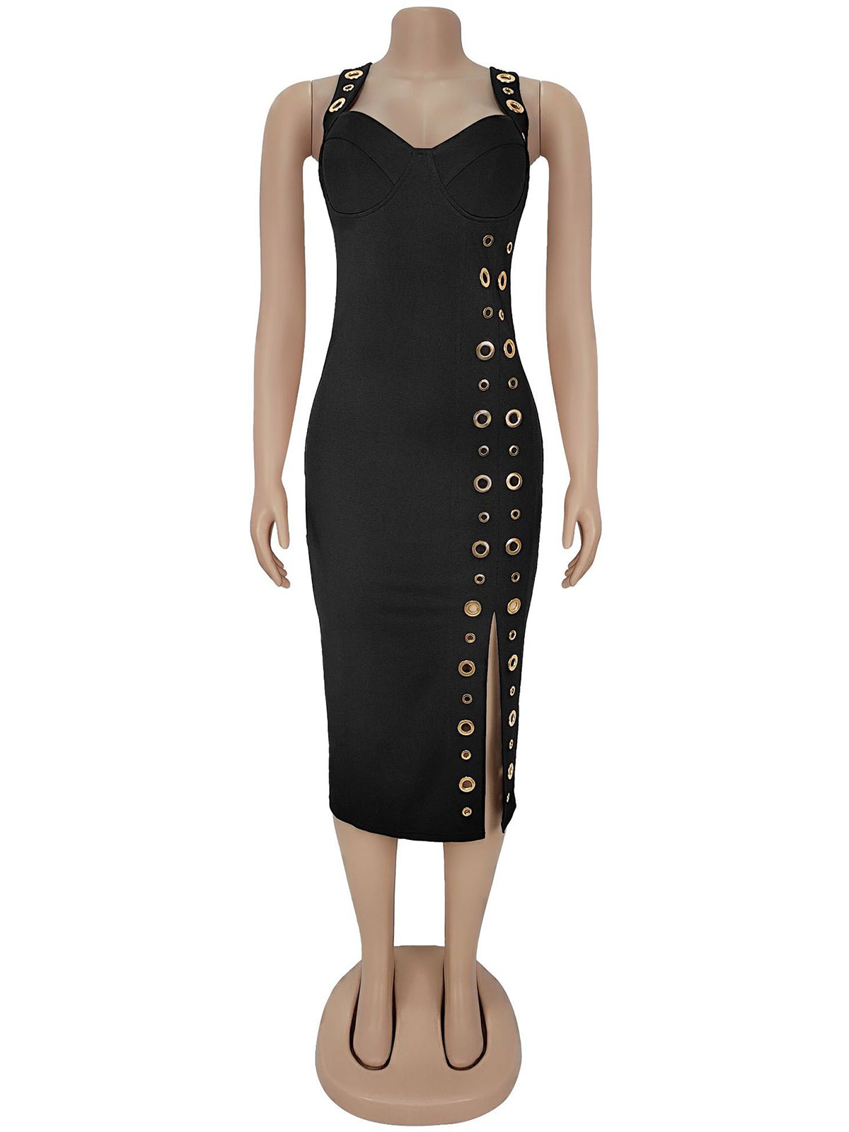 Sexy V Neck Bodycon Slit Midi Dress