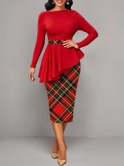 Elegant Plaid Pattern Button Front Ruffle Dress