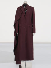 Solid Scarf Collar Asymmetrical Trench Coat