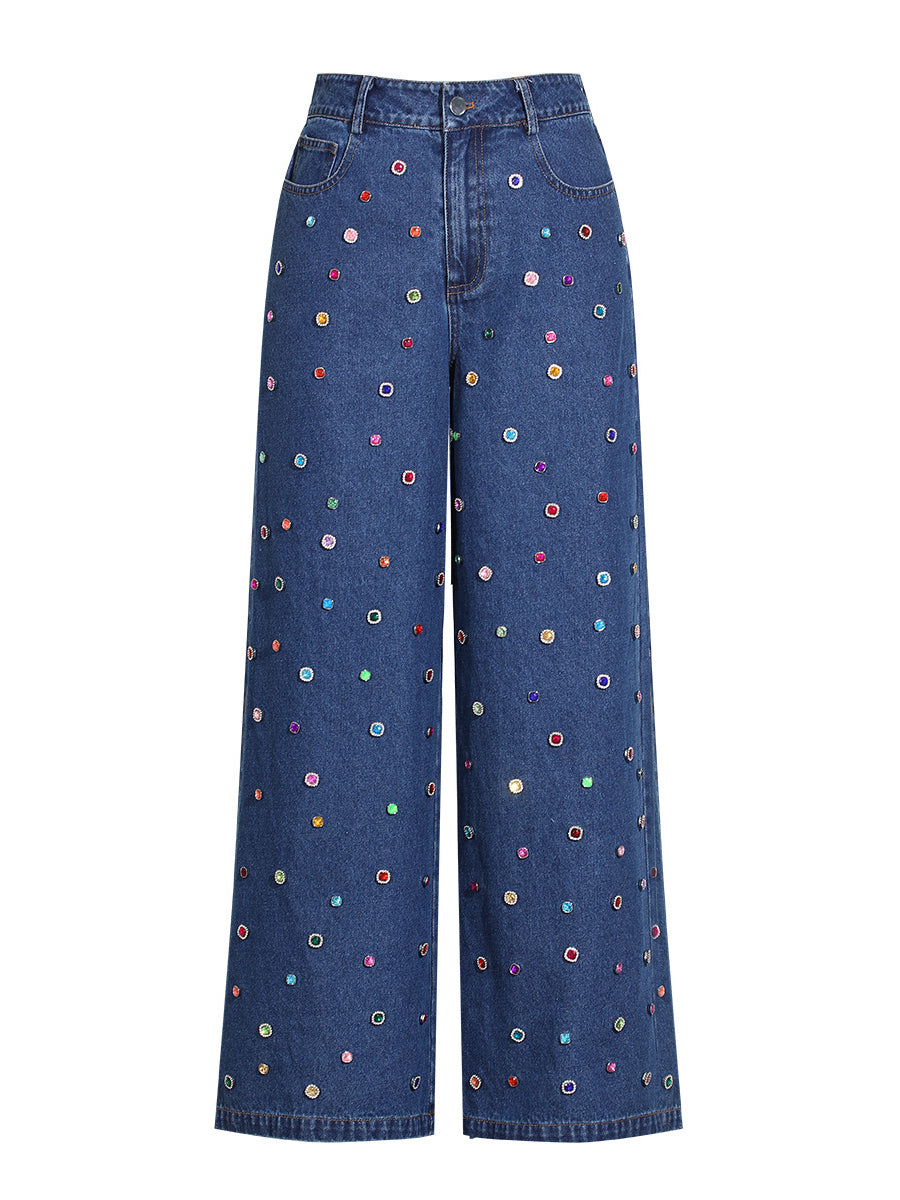 Casual Beading Embellishment Denim Jacket And Jeans Set