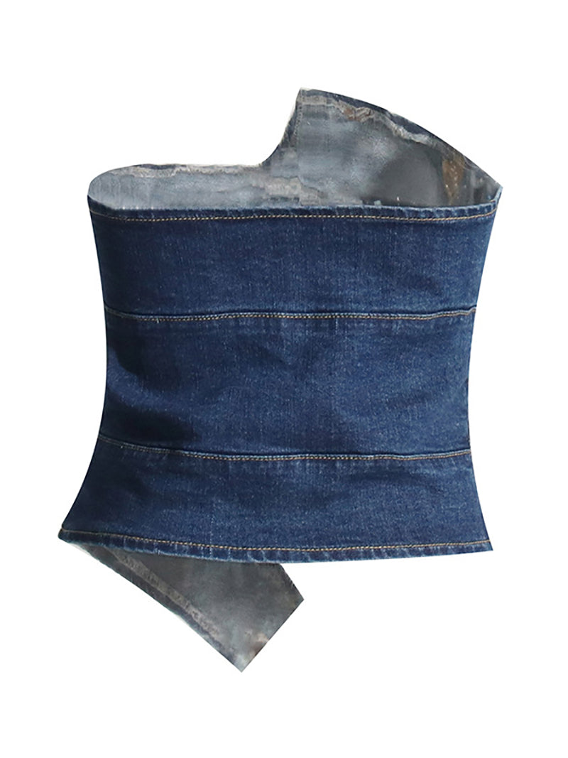 Sexy Irregularity Strapless Denim Vest