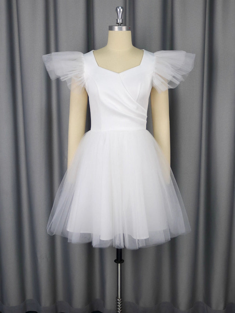Elegant Mesh High Waist Mini Party Bridal Dress