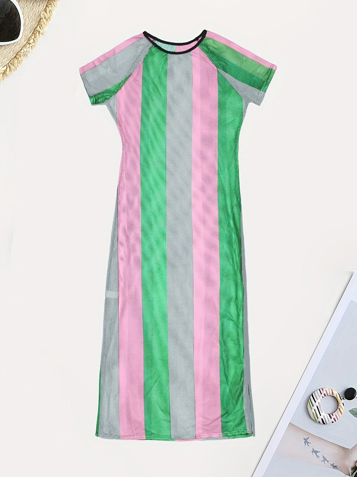 Colorful Stripe Beach Dress Bikinis Swimwear Cover Ups