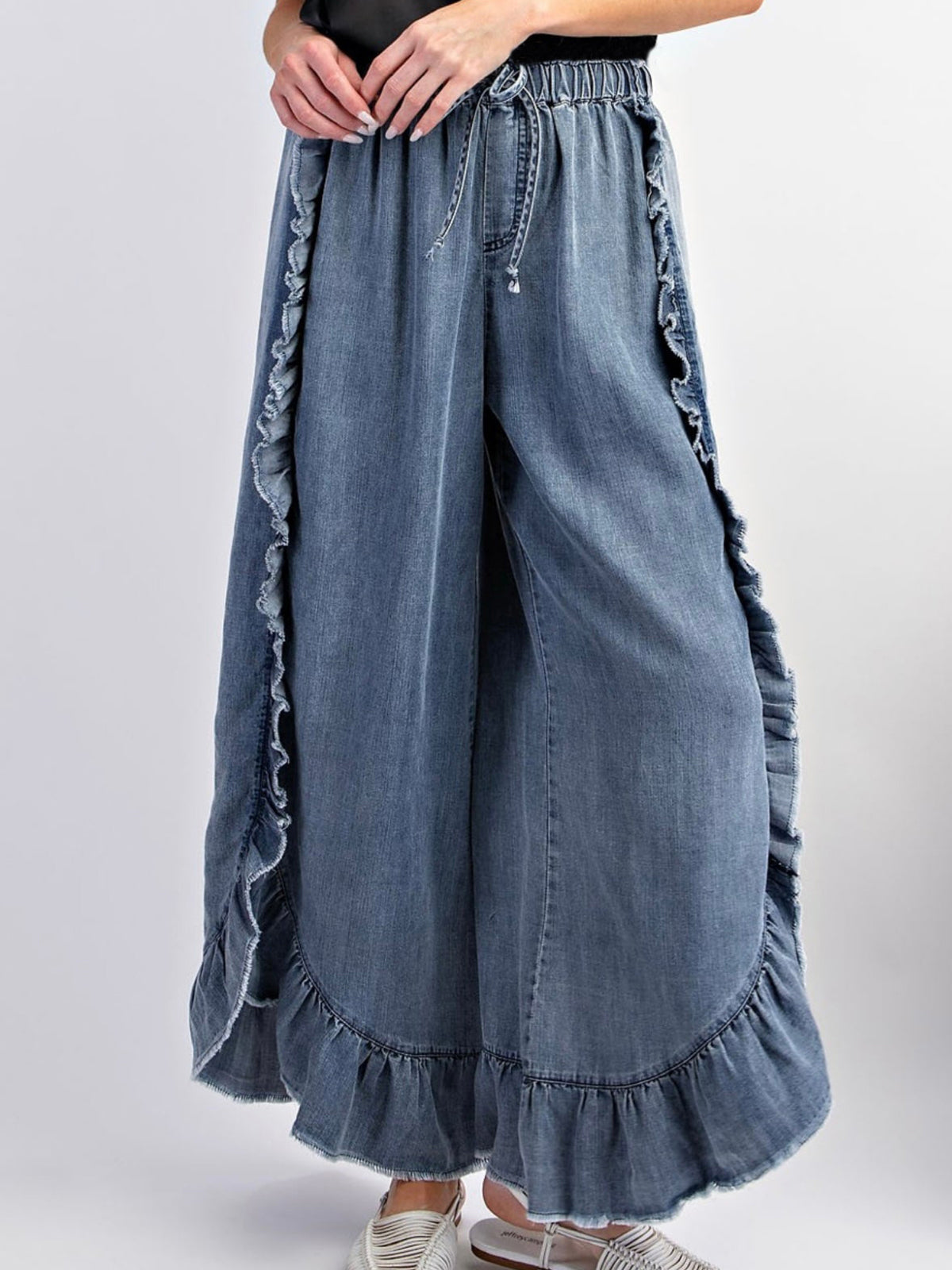 Fashion Bohemian Style Ruffles Wide Leg Jeans