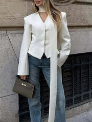 Elegant  Patchwork Scarf Lace-Up Blazer