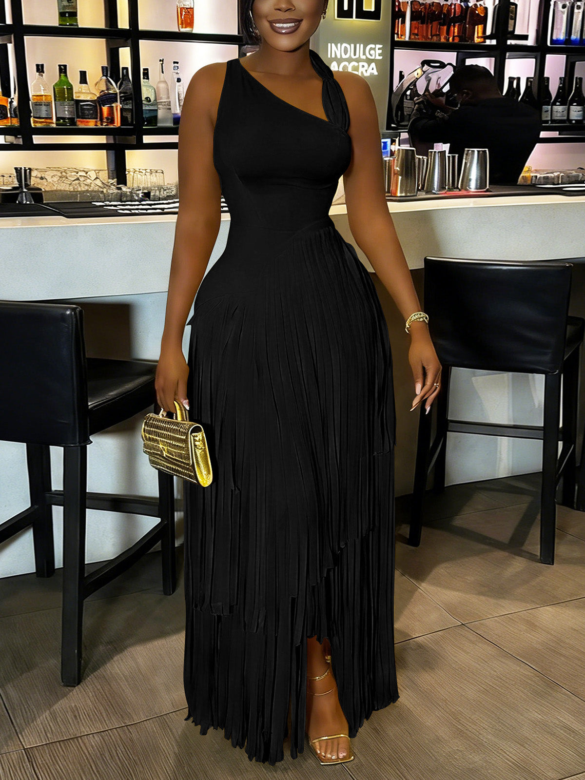 Fashion Sleeveless Cinch Waist Fringe Maxi Dress