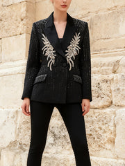 Fashion Rhinestone Embellished Slim Blazer