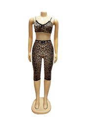 Sexy Leopard Lace Bra And Capri Pants Clubwear Set