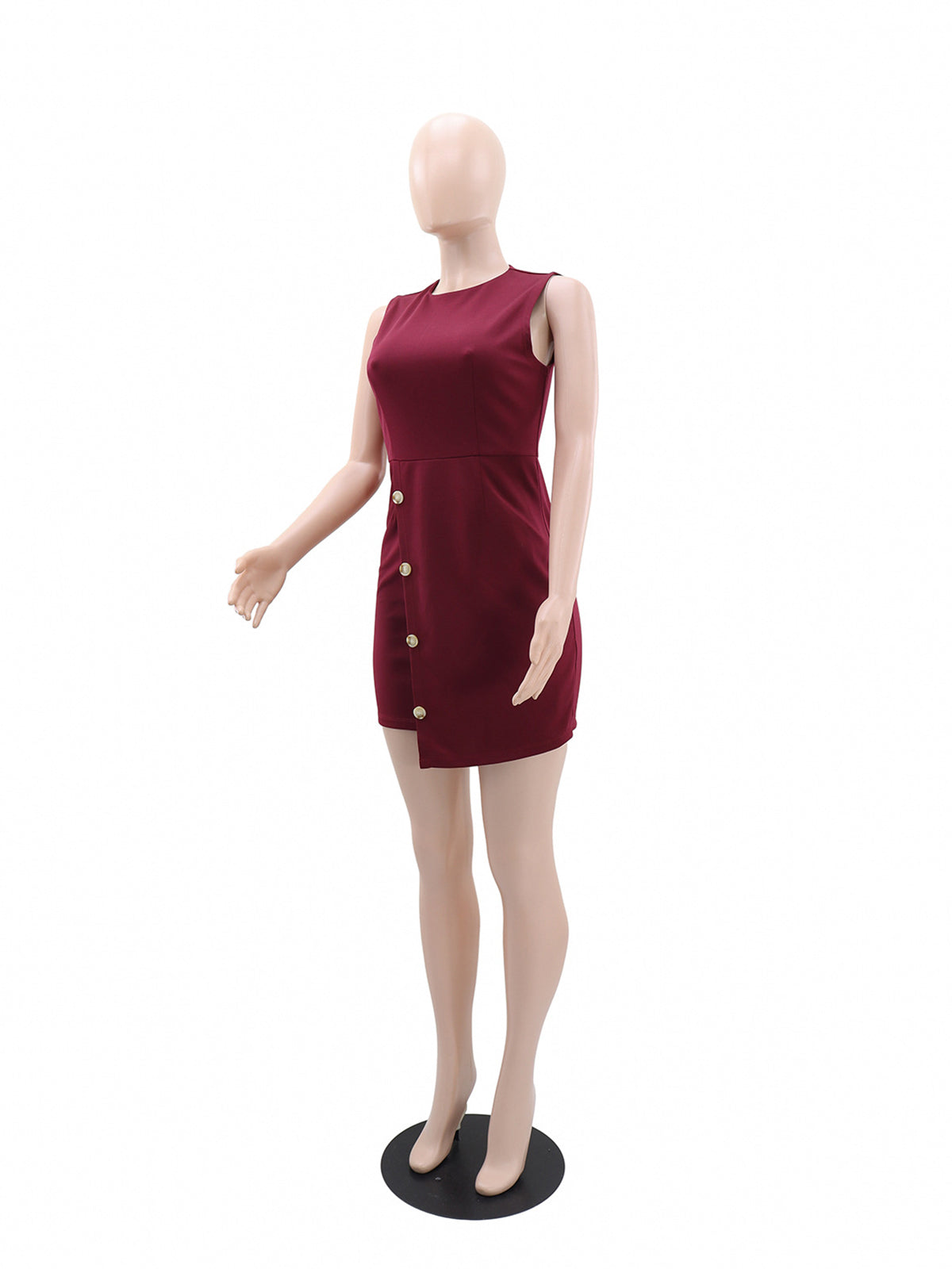 Casual Round Neck Sleeveless Button Decor A-Line Dress