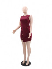Casual Round Neck Sleeveless Button Decor A-Line Dress