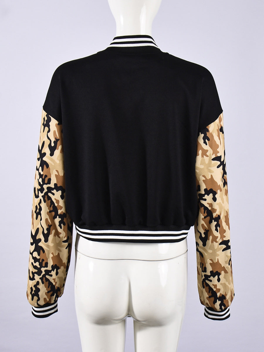 Casual Camouflage Patchwork Varsity Jacket