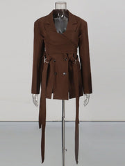 Deconstructed Metal Buckle Waist Blazer-boutique
