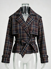 Belted Plaid Cropped Jacket-boutique