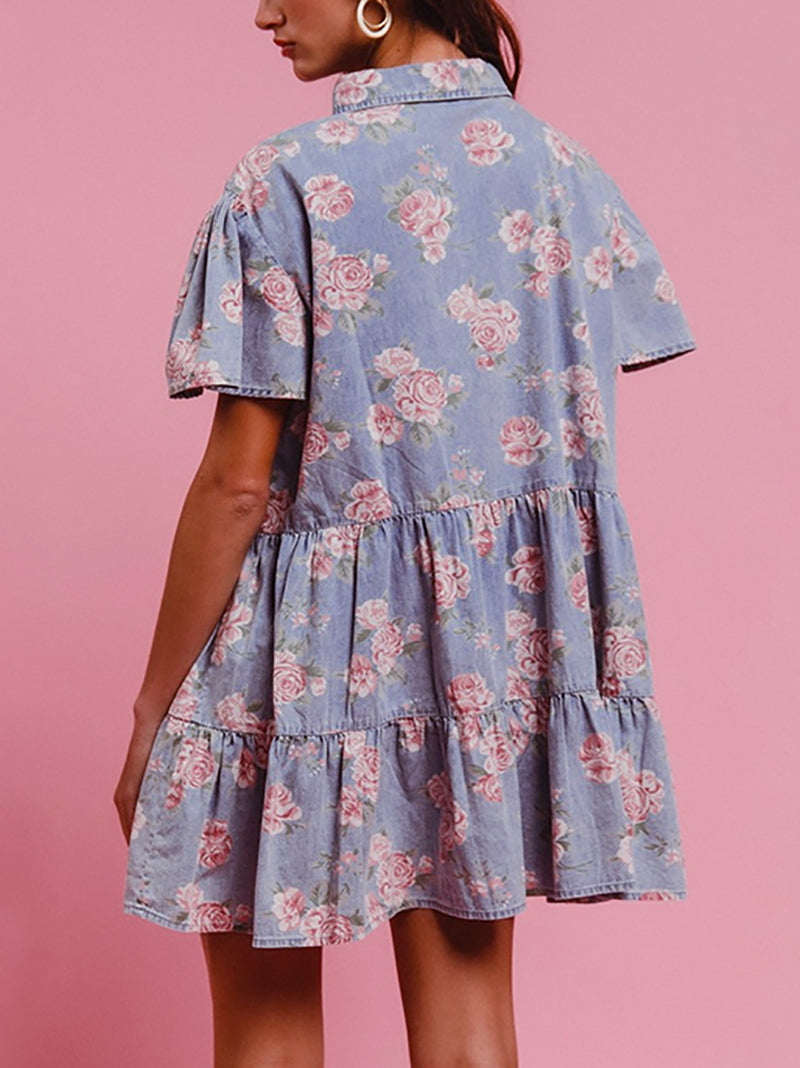 Vintage Loose Floral Print Shirt Dress
