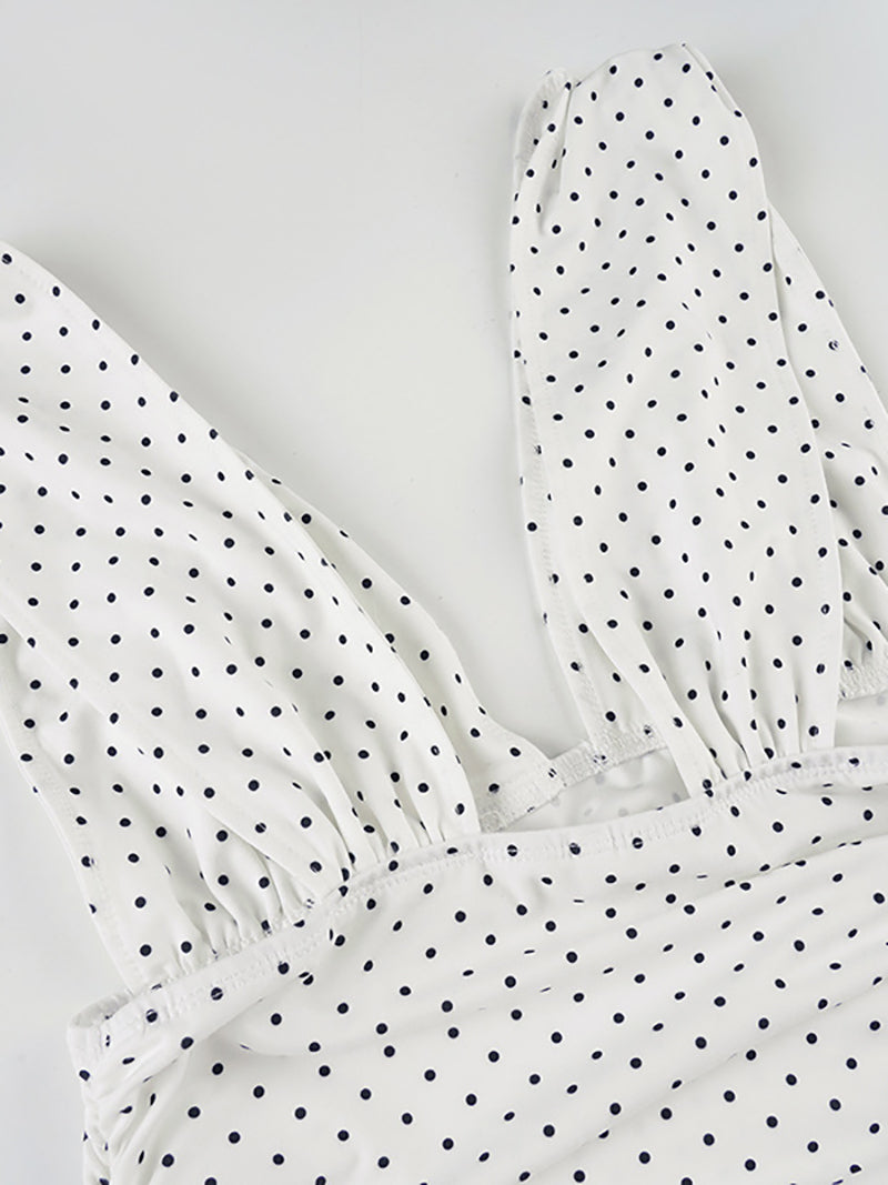 V neck Sleeveless Polka Dot Vacation Maxi Dress