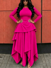 Women's Ruffle Hem Long Sleeve Midi Dress