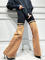 Fashion Denim Patchwork High Waist Bottom Flare Jeans
