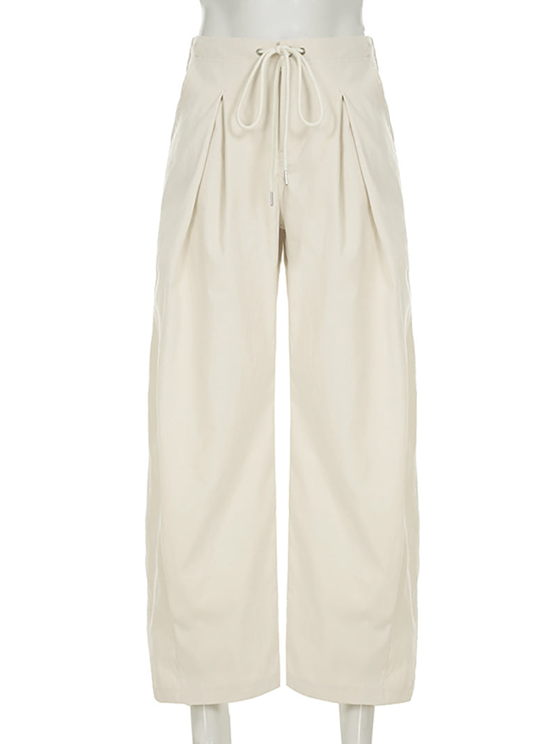 Fashion High Waist Drawstring Baggy Wide Leg Pants