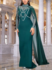Elegant Rhinestone Embellished Shawl Evening Gowns