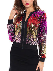Casual Cropped Sequin Gradient Color Jacket